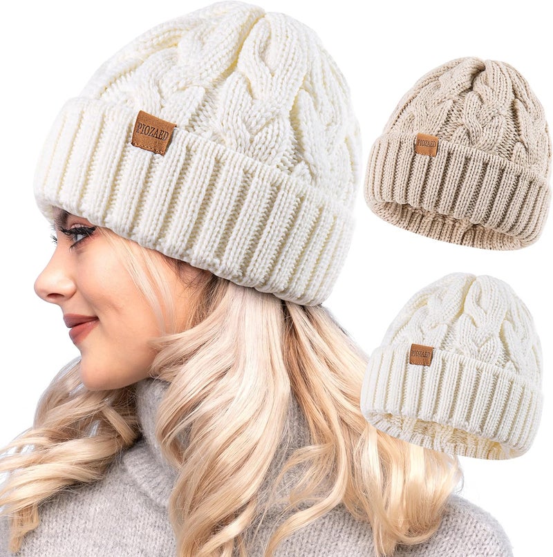 PIOZAED Womens Winter Knitted Beanie Hat Knit Warm Skull Cap Skull Cap Beanie for Women 2 Packs - Image 1